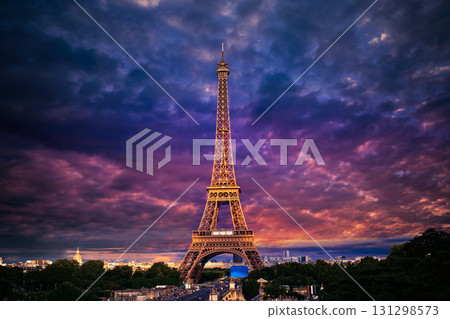 Eiffel tower at sunset Paris France Eiffel tower at sunset Paris France 131298573