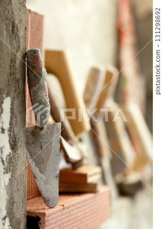 Construction mason cement mortar tools 131298692