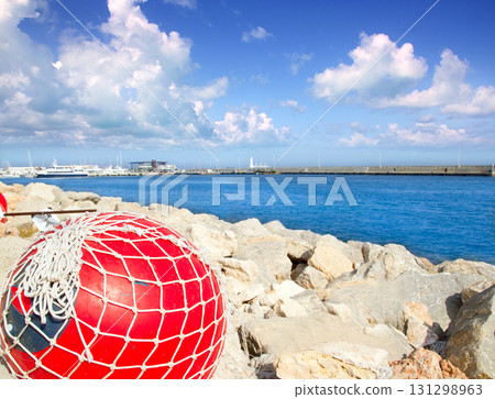 fishing buoy with net in formentera port fishing buoy with net in formentera port 131298963