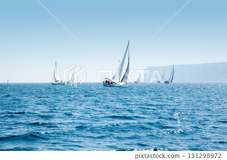 boats sail regatta with sailboats in mediterranean 131298972