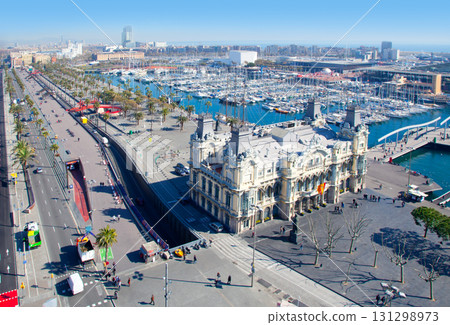 Aerial Barcelona port marina view in passeig Colon Aerial Barcelona port marina view in passeig Colon 131298973