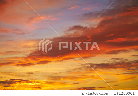 Sunset sky clouds orange and blue 131299001