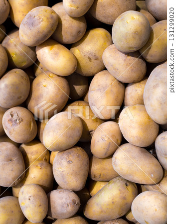 Brown potatoes pattern in a market display 131299020