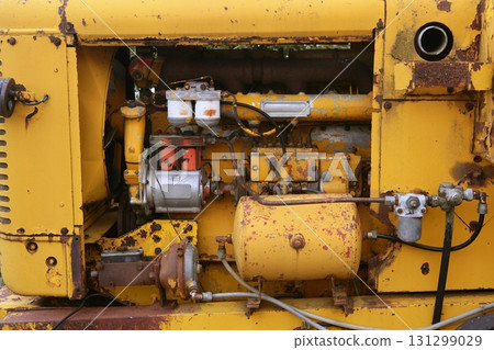 Diesel yellow tractor truck engine detail 131299029