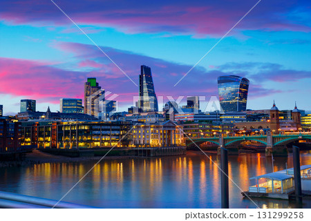 London skyline sunset on Thames river London skyline sunset on Thames river 131299258