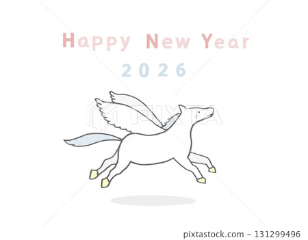 可愛簡單的飛馬插圖/飛翔的飛馬插圖/新年賀卡材料/馬年/十二生肖/2026 可愛簡單的飛馬插圖/飛翔的飛馬插圖/新年賀卡材料/馬年/十二生肖/2026 131299496