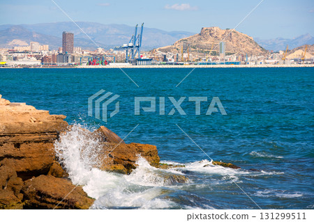 Alicante skyline downtown and port from Mediterranean Alicante skyline downtown and port from Mediterranean 131299511