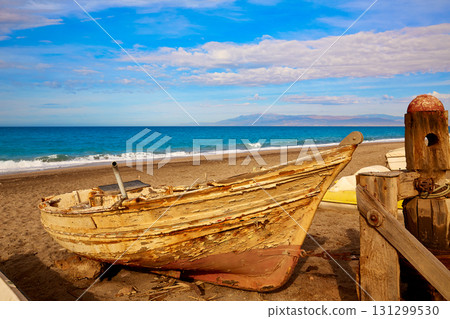 Almeria Cabo de Gata beached boats in the beach 131299530