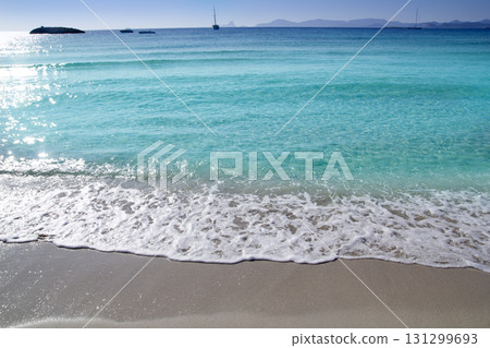 anchor boats in horizon Illetas beach formentera anchor boats in horizon Illetas beach formentera 131299693