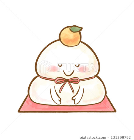 Watercolor style cute Kagami mochi character bowing New Year illustration material 131299792