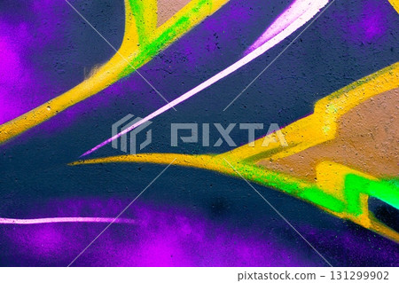 Vibrant Spray Paint Art in Neon Purple, Yellow, Green with 80s, Urban Vibes 131299902