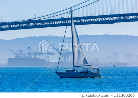 San Francisco Bay bridge sailboat from Pier 7 California San Francisco Bay bridge sailboat from Pier 7 California 131300206