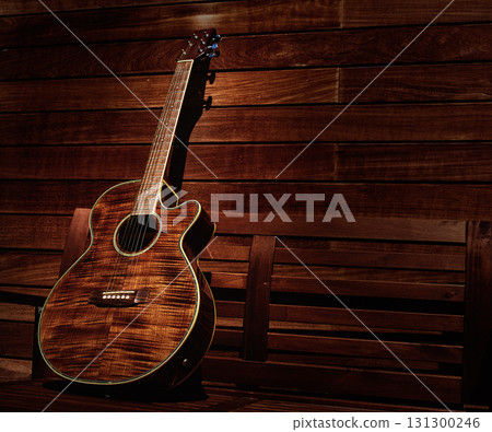 acoustic brown guitar in wooden stripes 131300246