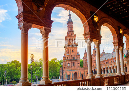 Seville Plaza de Espana sunset Andalusian Sevilla Seville Plaza de Espana sunset Andalusian Sevilla 131300265