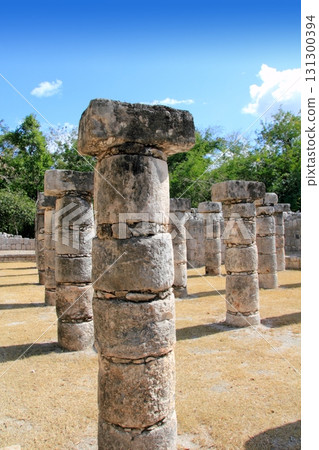 Columns Mayan Chichen Itza Mexico ruins in rows Columns Mayan Chichen Itza Mexico ruins in rows 131300394