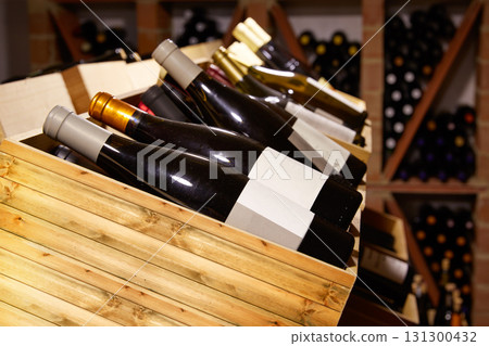 Wine Cellar from Mediterranean with bottles 131300432