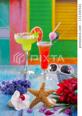 Cocktails margarita sex on the beach in tropical house 131300581