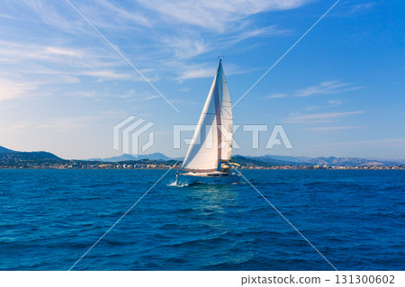 Javea sailboat sailing in Mediterranean Alicante Spain 131300602