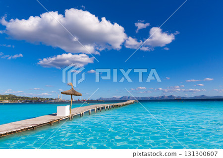 Mallorca Platja de Alcudia beach pier in Majorca Mallorca Platja de Alcudia beach pier in Majorca 131300607