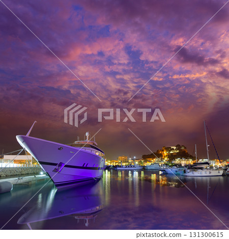 Denia port sunset in marina at Alicante Spain Denia port sunset in marina at Alicante Spain 131300615