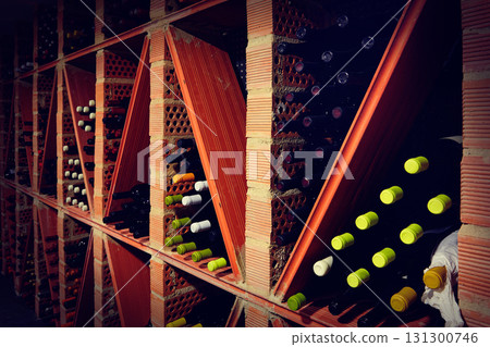 Wine Cellar from Mediterranean with bottles 131300746