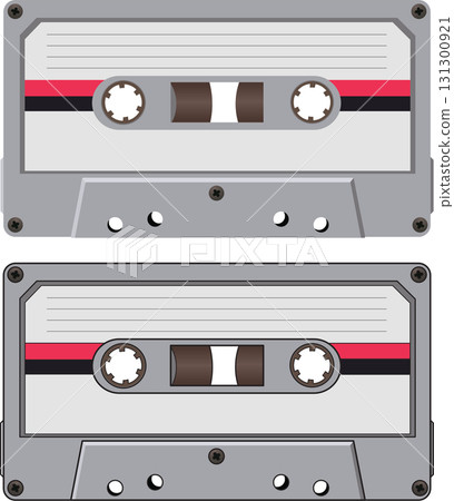 Retro cassette tape white colored flat vector illustration 131300921