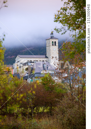 Biescas village in Huesca Aragon Pyrenees of Spain Biescas village in Huesca Aragon Pyrenees of Spain 131300948