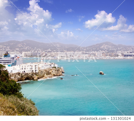 Ibiza city white island from up castle aerial 131301024