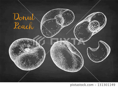 Flat peach. Set of chalk sketches. 131301149