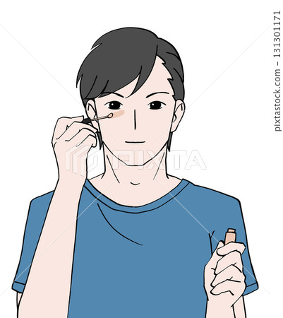 Illustration of a man applying concealer 131301171