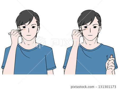 一名男子塗抹遮瑕膏的插圖集 131301173