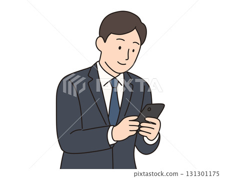 Smiling businessman looking at smartphone Smiling businessman looking at smartphone 131301175