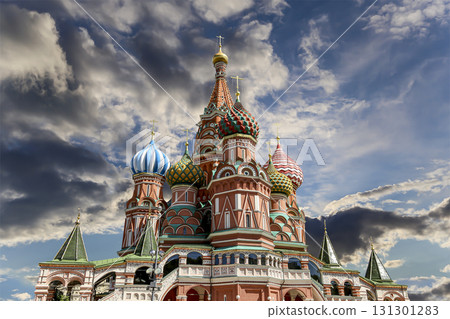 Temple of Basil the Blessed, Red Square, Moscow, Russia. Against the clouds 131301283