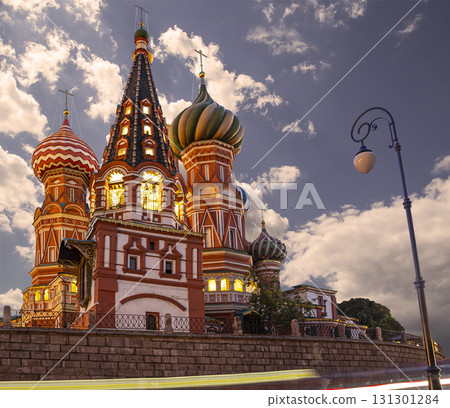 Temple of Basil the Blessed, Red Square, Moscow, Russia. Against the clouds 131301284