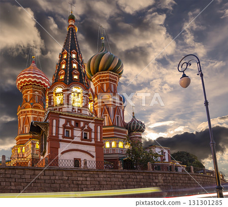 Temple of Basil the Blessed, Red Square, Moscow, Russia. Against the clouds 131301285