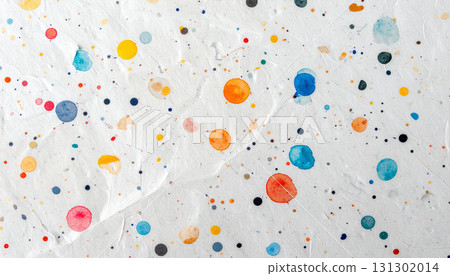 Abstract texture of Japanese paper with colorful watercolor dots splattered 131302014