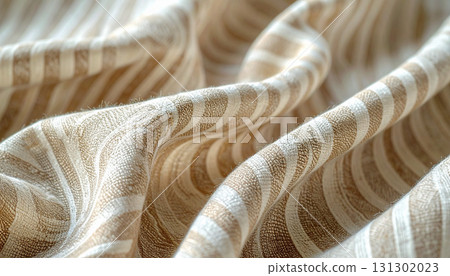 Soft texture of wavy fabric with beige and white stripes 131302023