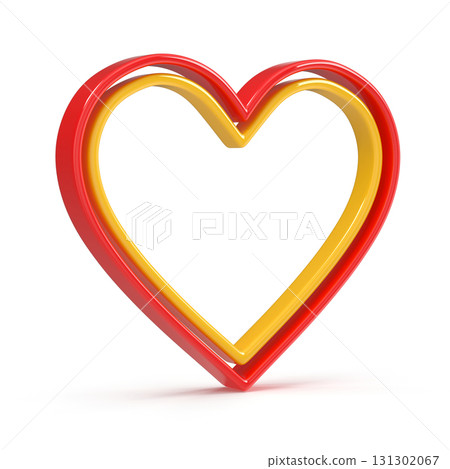 3d heart shape with a double outline in red and yellow, 3d heart shape with a double outline in red and yellow, 131302067