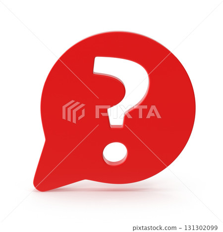 Red speech bubble with a white question mark 131302099