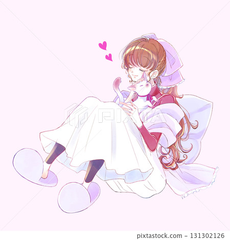 Woman stroking a cat, love, fairy tale, autumn, winter 131302126