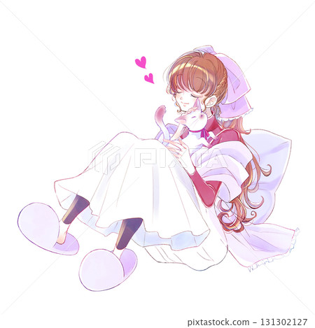 女人撫摸貓，愛情，童話，秋天，冬天 131302127