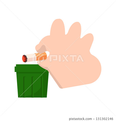 Hand Putting Cigarette in Trash Illustration Hand Putting Cigarette in Trash Illustration 131302146