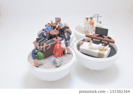 Miniature Office, Bedroom And Living Room Scenes Showing Couples, 131302164