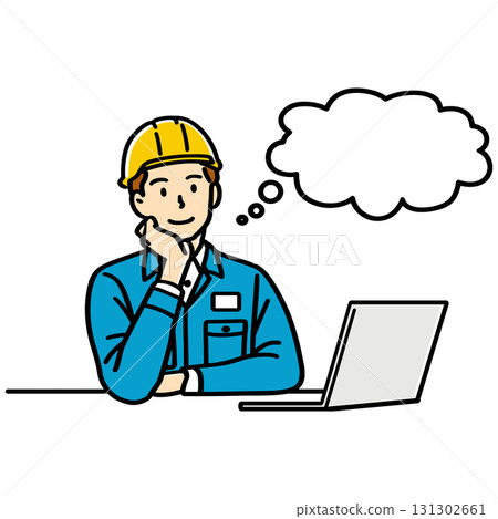 黃頭盔建築工人擔心辦公室工作 黃頭盔建築工人擔心辦公室工作 131302661