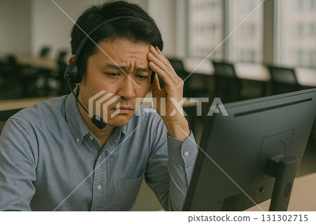 在呼叫中心工作並感到壓力的人 在呼叫中心工作並感到壓力的人 131302715