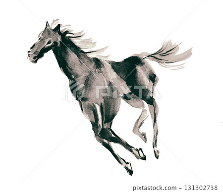 新年賀卡設計：手繪日式奔馬插畫 131302738