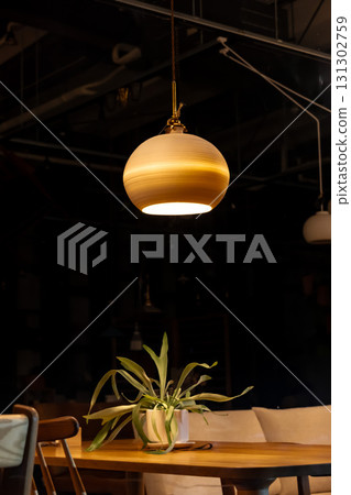 Cafe-style interior and pendant lights Cafe-style interior and pendant lights 131302759