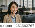 A call center operator with a bright smile 131302767
