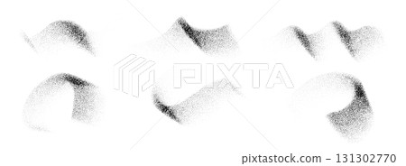 Abstract flowing waves with photocopy grain texture. Minimal halftone stipple effect in black and white style. Vector curved shapes for poster, background, and modern graphic design Abstract flowing waves with photocopy grain texture. Minimal halftone stipple effect in black and white style. Vector curved shapes for poster, background, and modern graphic design 131302770