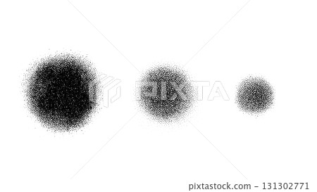 Abstract grain circles with photocopy halftone texture. Vintage stipple dot effect in minimal black and white style. Vector round shapes for poster, background, and modern graphic design Abstract grain circles with photocopy halftone texture. Vintage stipple dot effect in minimal black and white style. Vector round shapes for poster, background, and modern graphic design 131302771